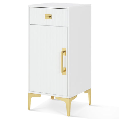 Stylish Fluted Free-Standing Barber Station for Storage, Salon Beauty Cabinet with Golden Handle 2027