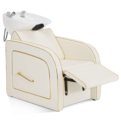 Backwash Shampoo Chair with Adjustable Porcelain Bowl Sink Unit for Spa Salon 9175