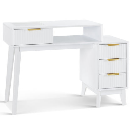 BarberPub Professional Manicure Table, High Gloss Nail Desk with Glass Display & Storage Drawers 2899