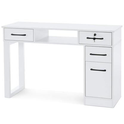 Modern White Manicure Table for Storage, Beauty Nail Art Desk with Lockable Drawer & Cabinet 2844