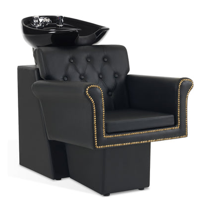 BarberPub Shampoo Station Chair, Backwash Shampoo Ceramic Bowl and Chair Set for Salon 9104