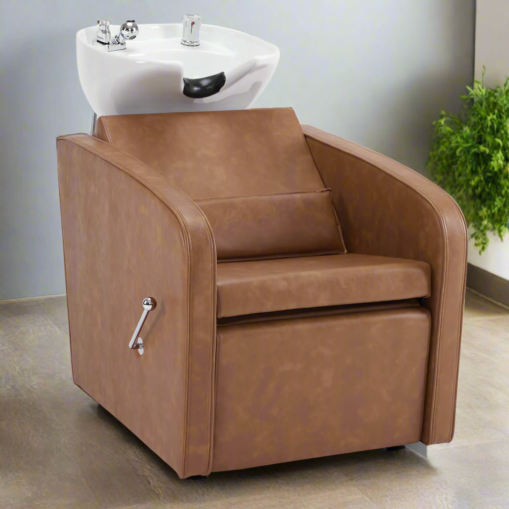 BarberPub Backwash Shampoo Station Chair, Salon Ceramic Hair Wash Bowl 9303