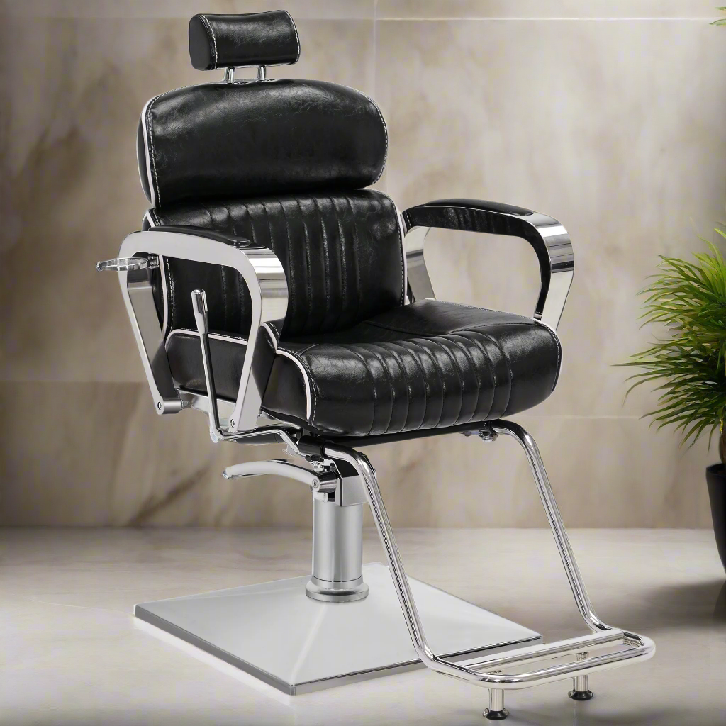 BarberPub Barber Chair with Headrest, Metal Hydraulic Reclining Salon Chair 3078