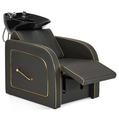 Backwash Shampoo Chair with Adjustable Porcelain Bowl Sink Unit for Spa Salon 9175