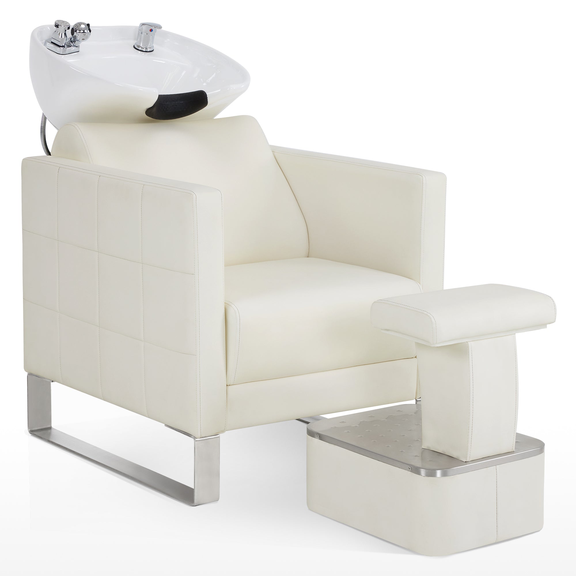 BarberPub Shampoo Station Chair,Backwash Ceramic Bowl and Hair Stylist Chair Set for Salon 9093