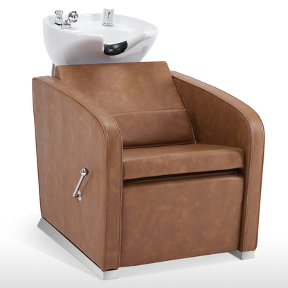 BarberPub Backwash Shampoo Station Chair, Salon Ceramic Hair Wash Bowl 9370