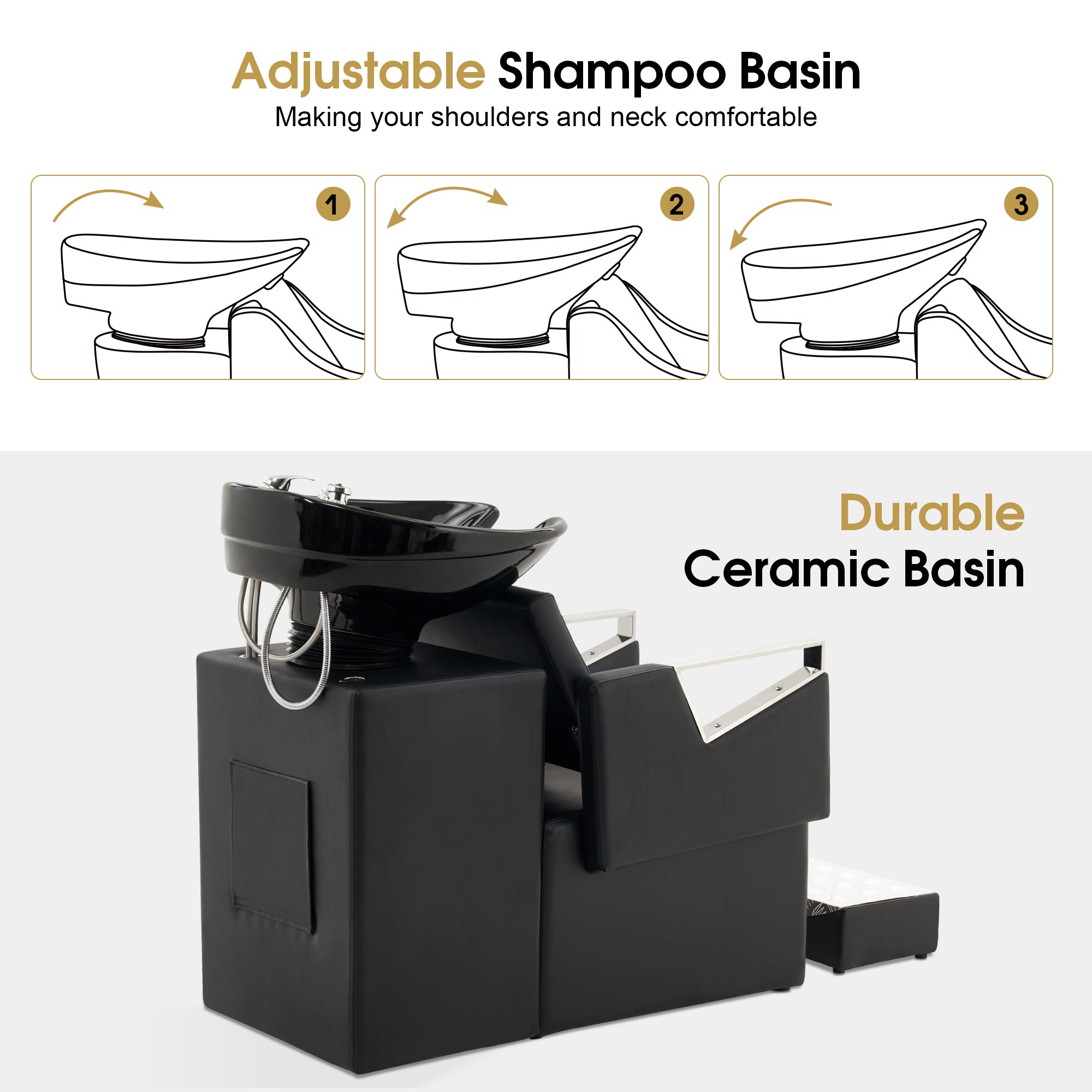 BarberPub Shampoo Station Chair, Ceramic Shampoo Bowl Sink Chair Salon 9080