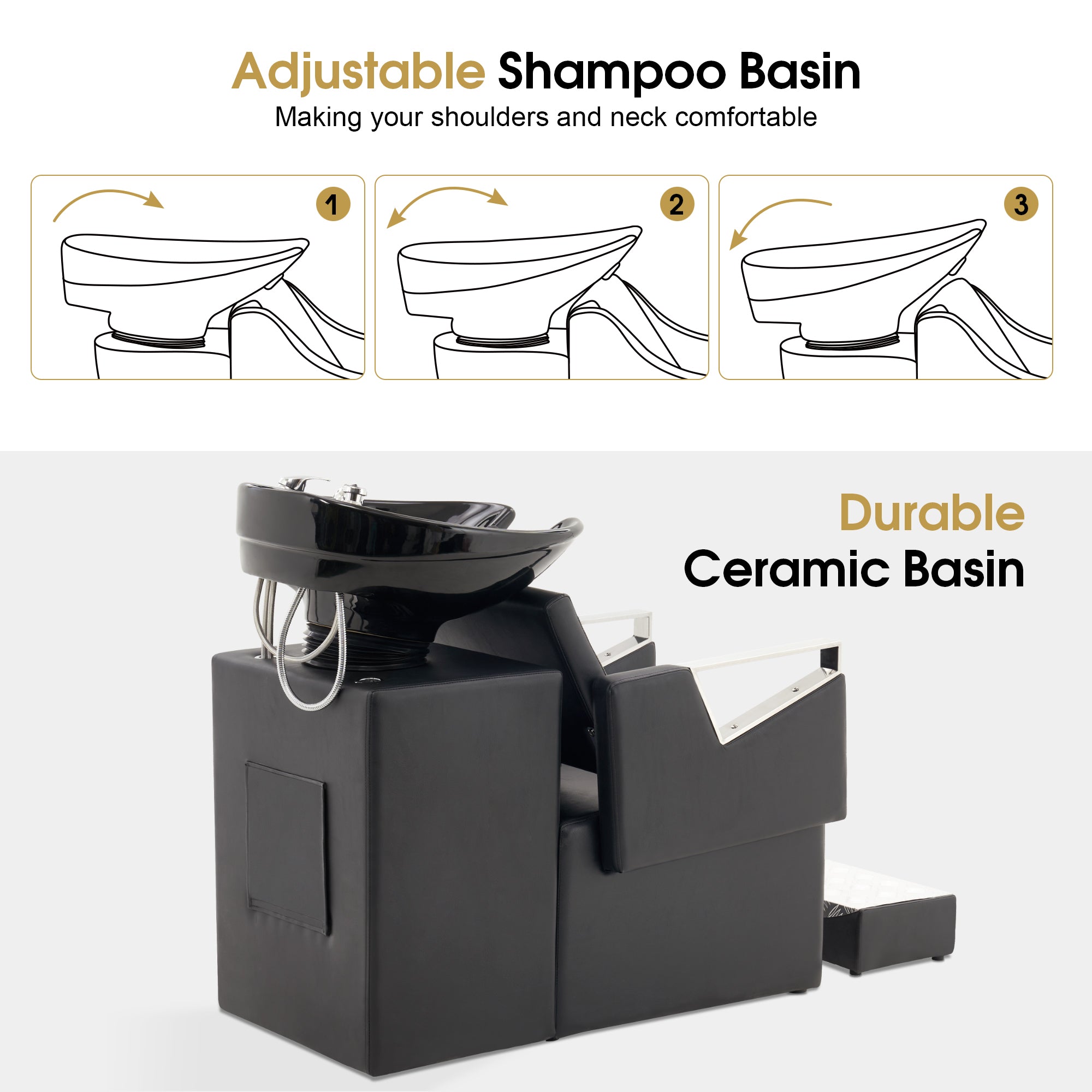 BarberPub Shampoo Station Chair, Ceramic Shampoo Bowl Sink Chair Salon 9080