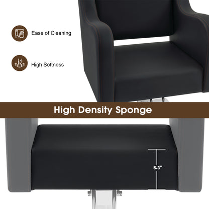BarberPub Salon Chair 3802 & Backwash Shampoo Chair 9370 Set – Brown Hydraulic Barber Styling Chair with Ceramic Hair Wash Bowl
