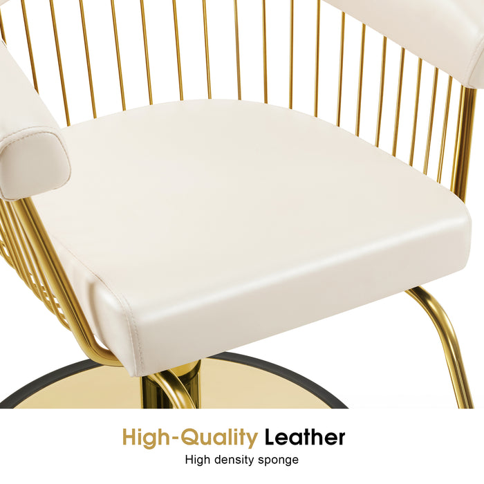 BarberPub Hydraulic Salon Chair, Gold&Black&White Classic Style Barber Chair for Hair Stylist, Iron Frame Beauty Spa Salon Styling Chair with Heavy-Duty Pump for Women Men 8677