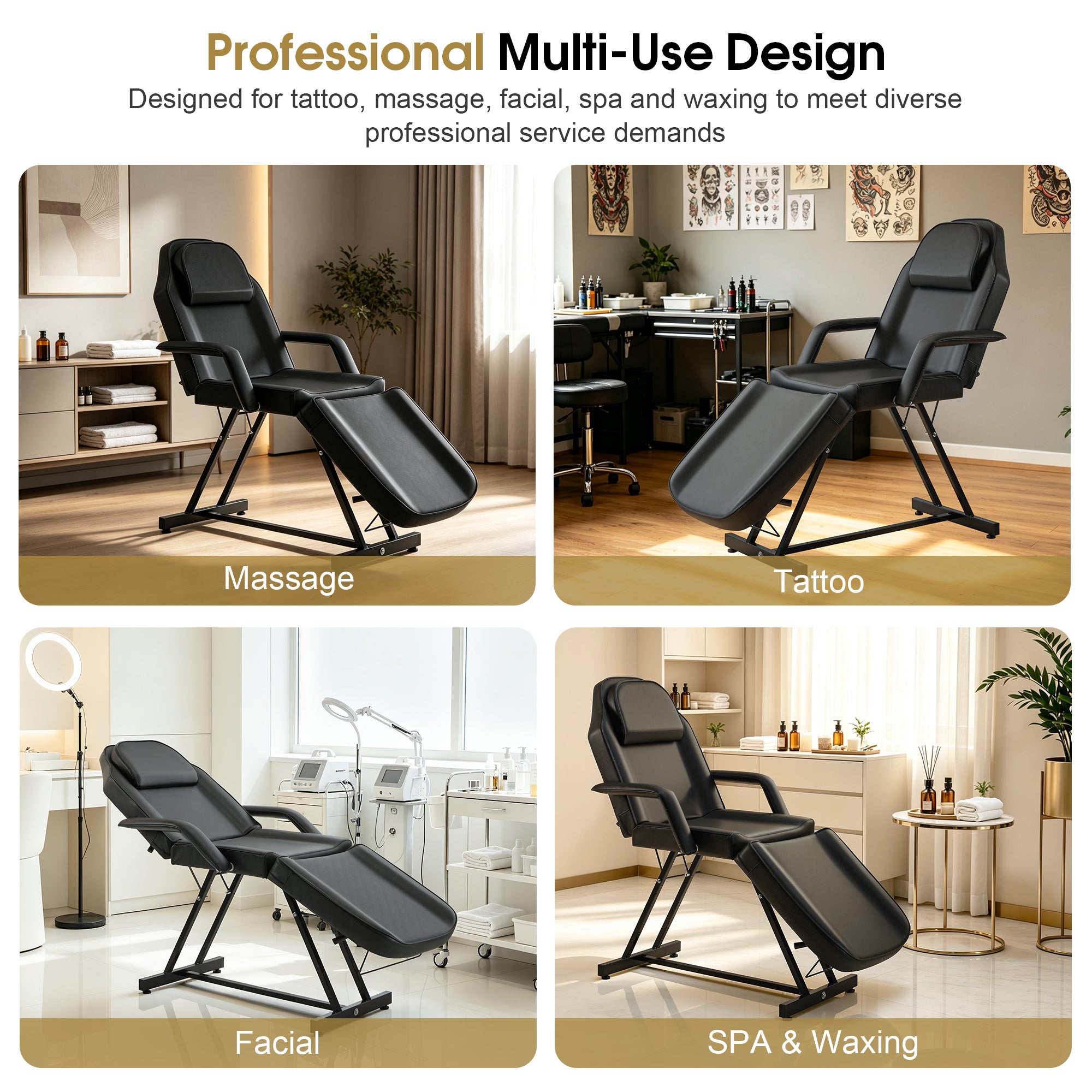 BarberPub Adjustable Tattoo Chair, Facial Chair for Client, 72 Inches Massage Table 0015