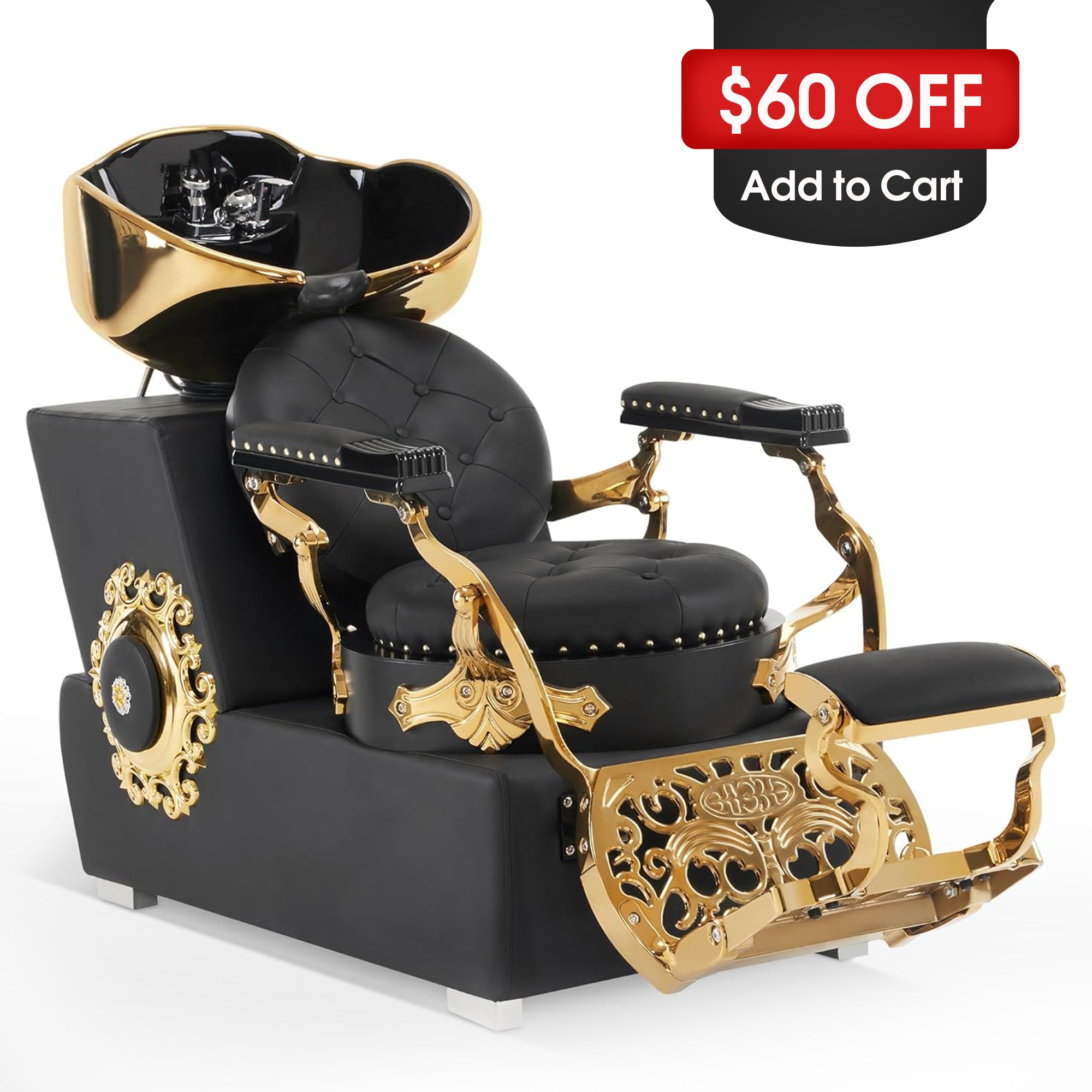 BarberPub Backwash Shampoo Station Chair, Ceramic Hair Wash Bowl Retro 8610