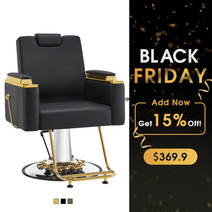 BarberPub Barber Chair with Headrest, Reclining Salon Chair for Hair Stylist 8623