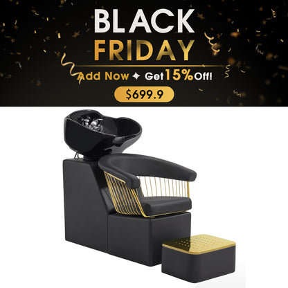 BarberPub Backwash Shampoo Station Chair, Ceramic Shampoo Bowl with Chair 8670