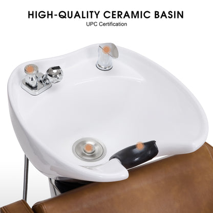 BarberPub Backwash Shampoo Station Chair, Salon Ceramic Hair Wash Bowl 9370