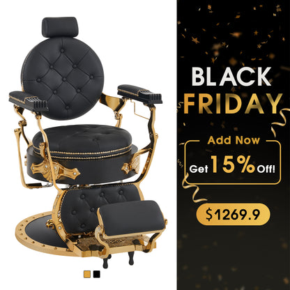 BarberPub Vintage Reclining Barber Chair, All Purpose Retro Hair Styling Chair 8688