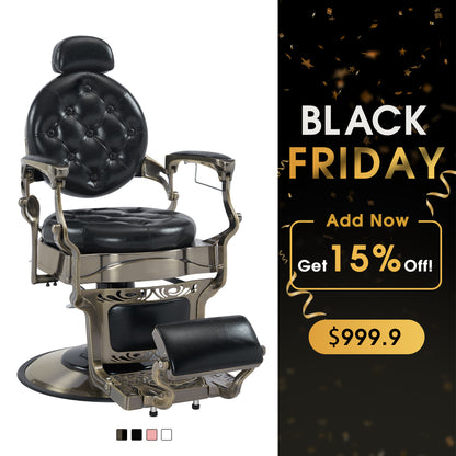 BarberPub Vintage Barber Chair, Heavy Duty Metal Retro Reclining Salon Chair 8914