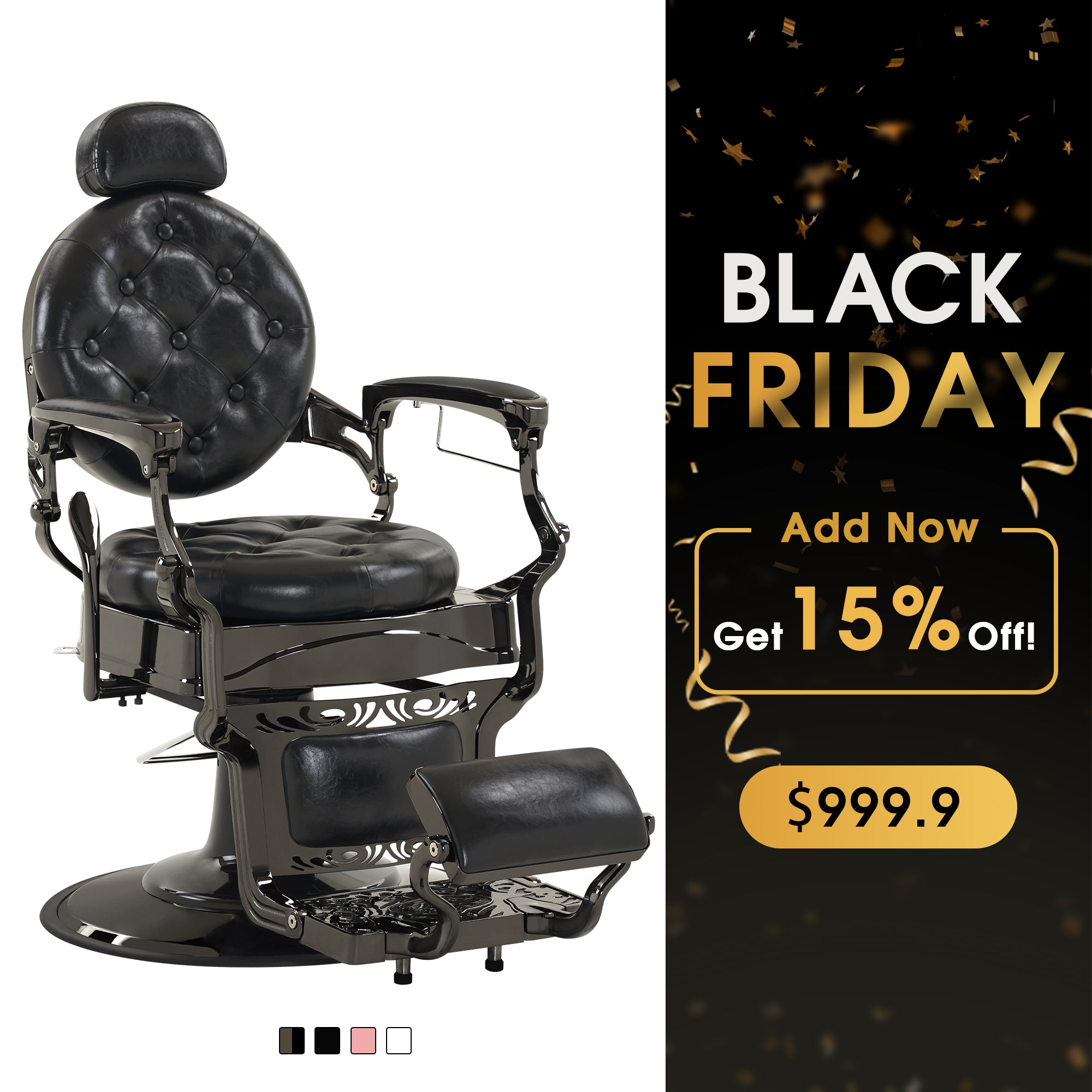 BarberPub Vintage Barber Chair, Heavy Duty Metal Retro Reclining Salon Chair 8914