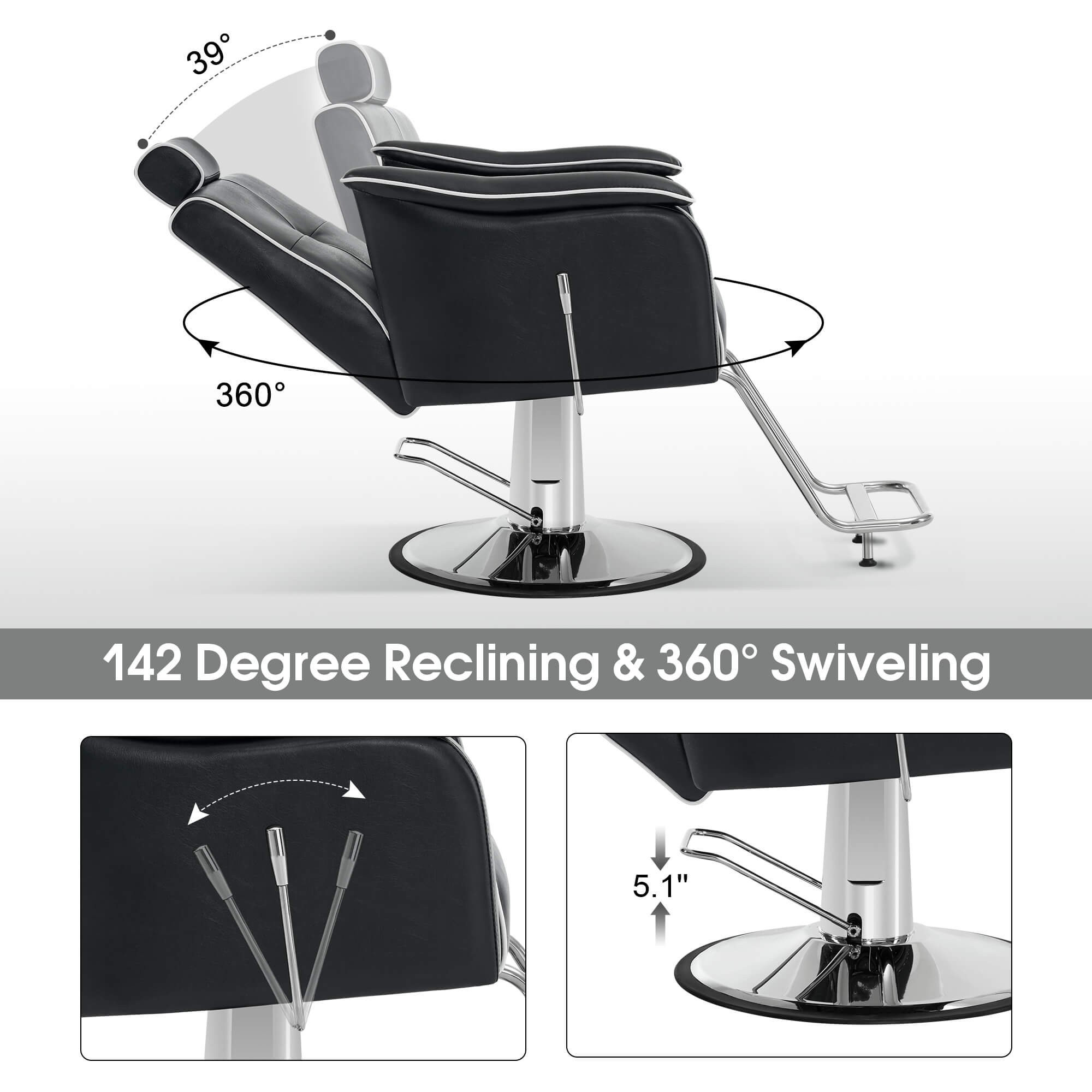 Barber Chair 9182 & Anti-Fatigue Mat 0020 Set - Reclining Hydraulic Barber Chair with 1/2"  Thick Salon Mat, Ideal for Barbers & Stylists
