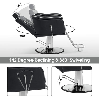 Barber Chair 9182 & Anti-Fatigue Mat 0020 Set - Reclining Hydraulic Barber Chair with 1/2"  Thick Salon Mat, Ideal for Barbers & Stylists