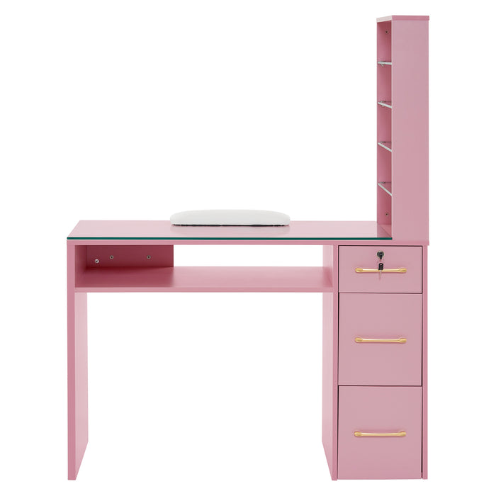 BarberPub Manicure Table With Drawers, Storage Shelves Spa Beauty Salon Station Nail Desk 2673