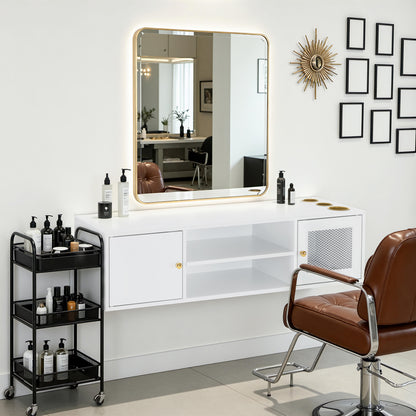 Wall Mount Barber Station for Hair Stylist Salon Stations  with 3 Hair Dryer Holders  2501