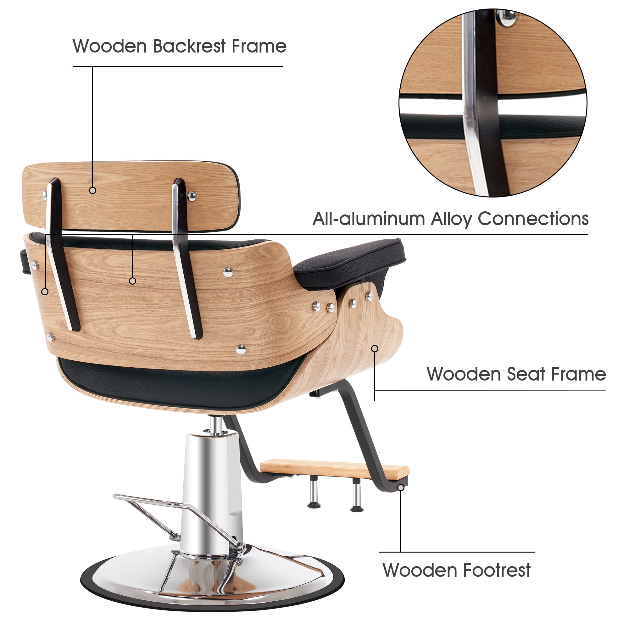 BarberPub Hydraulic Salon Chair,Curved Wood Frame Hair Cutting Styling Chair 8261