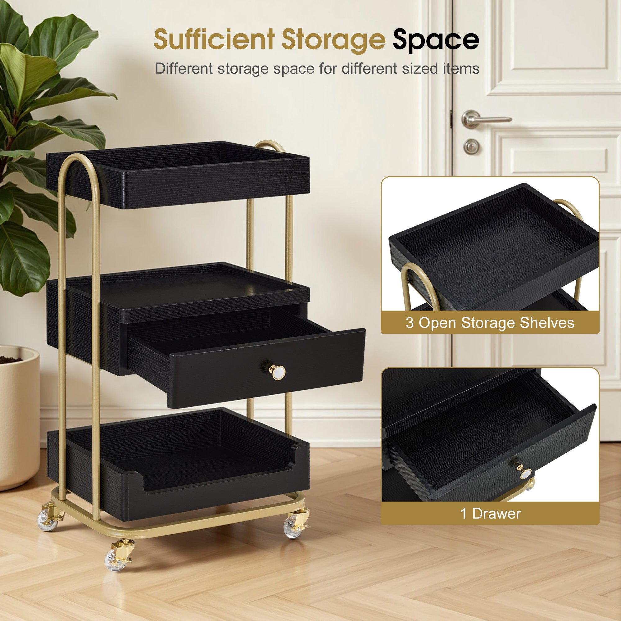 Salon Beauty Cart with Wheels & Drawer, SPA Storage Stylist Trolley with Shelves 2086