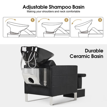 BarberPub Shampoo Station Chair,Backwash Ceramic Bowl and Hair Stylist Chair Set for Salon 9093