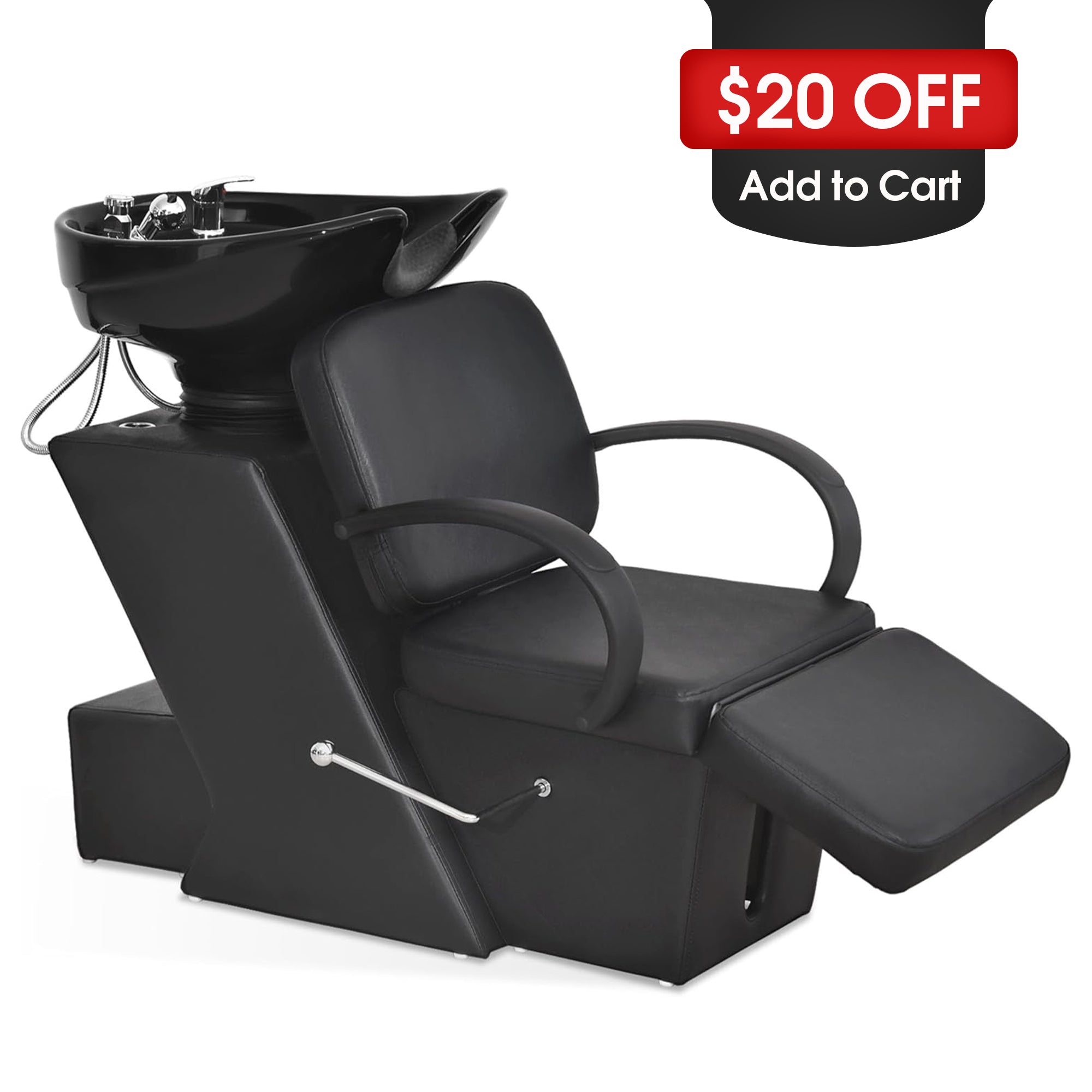 BarberPub Backwash Shampoo Station Chair, Adjustable Ceramic Bowl Barber Station 9051