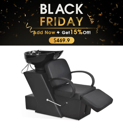 BarberPub Backwash Shampoo Station Chair, Adjustable Ceramic Bowl Barber Station 9051