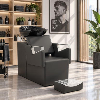 BarberPub Shampoo Station Chair, Ceramic Shampoo Bowl Sink Chair Salon 9080