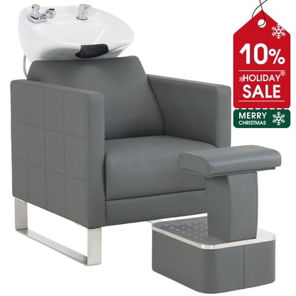 BarberPub Shampoo Station Chair,Backwash Ceramic Bowl and Hair Stylist Chair Set for Salon 9093