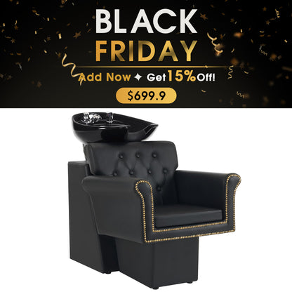 BarberPub Shampoo Station Chair, Backwash Shampoo Ceramic Bowl and Chair Set for Salon 9104