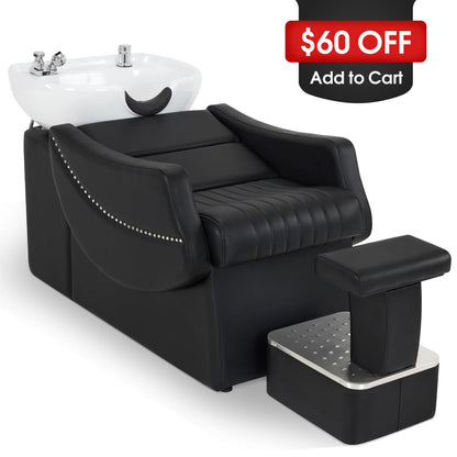 BarberPub Shampoo Backwash Station Chair, Ceramic Shampoo Bowl For Home Salon, Barbershop 9115