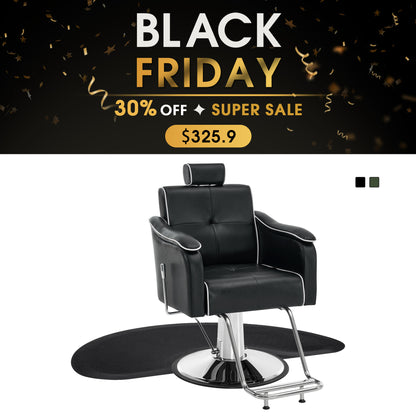 Barber Chair 9182 & Anti-Fatigue Mat 0020 Set - Reclining Hydraulic Barber Chair with 1/2"  Thick Salon Mat, Ideal for Barbers & Stylists