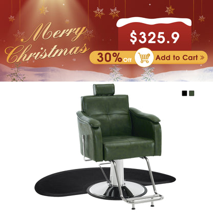Barber Chair 9182 & Anti-Fatigue Mat 0020 Set - Reclining Hydraulic Barber Chair with 1/2"  Thick Salon Mat, Ideal for Barbers & Stylists