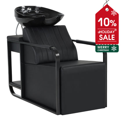 BarberPub Backwash Shampoo Bowl and Chair Set for Salon, Ceramic Hair Wash Bowl Unit Station for Hair Stylist 9024