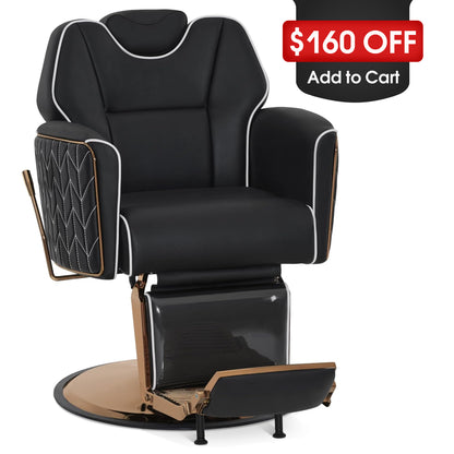 BarberPub Classic Barber Chair, Dual Hand Levers for Left-handed Users, Reclining Salon Chair, 9274