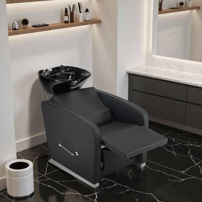 BarberPub Backwash Shampoo Station Chair, Salon Ceramic Hair Wash Bowl 9370