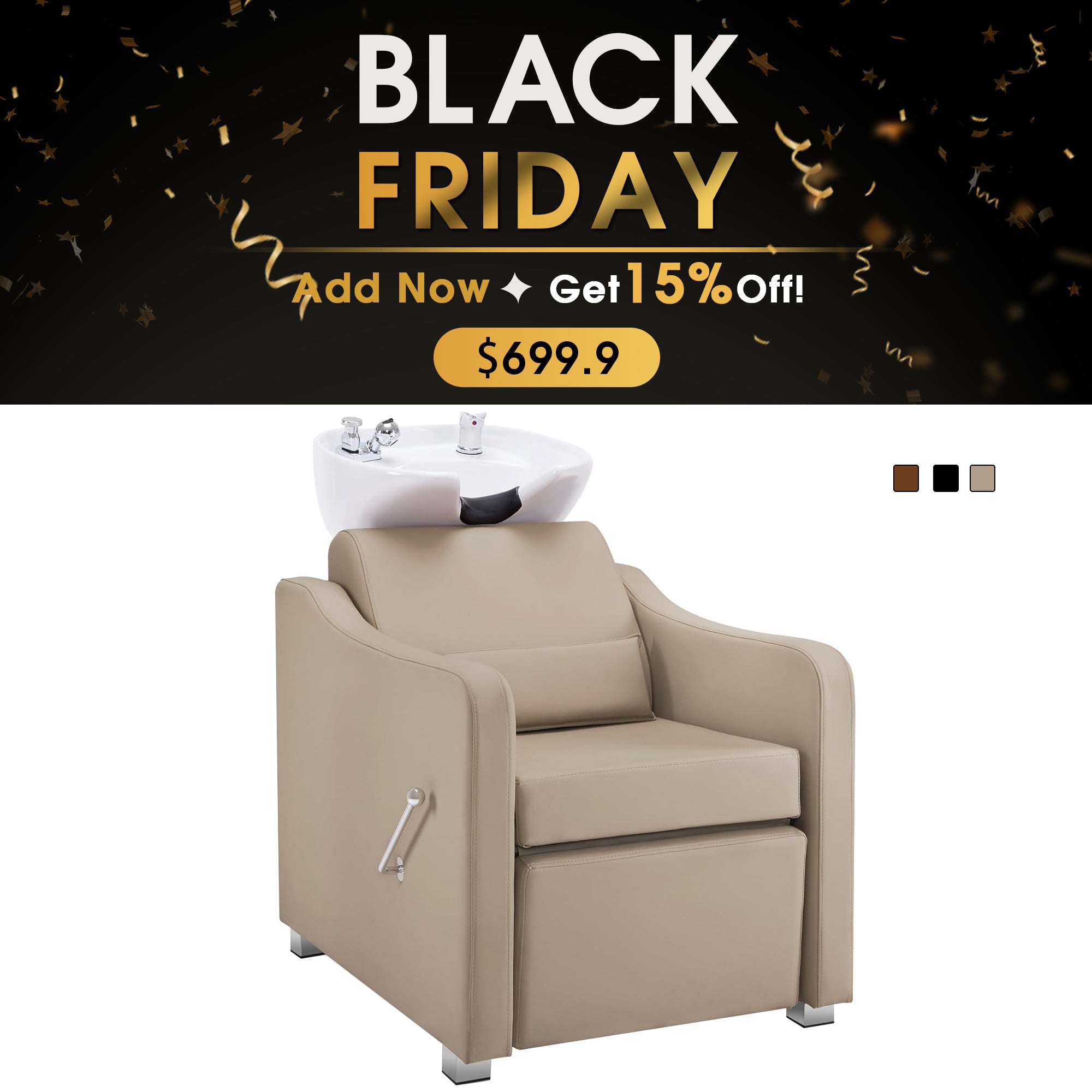 BarberPub Backwash Shampoo Station Chair, Ceramic Hair Wash Bowl for Salon 9364