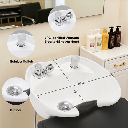 BarberPub Backwash Shampoo Station Chair, Ceramic Hair Wash Bowl for Salon 9364