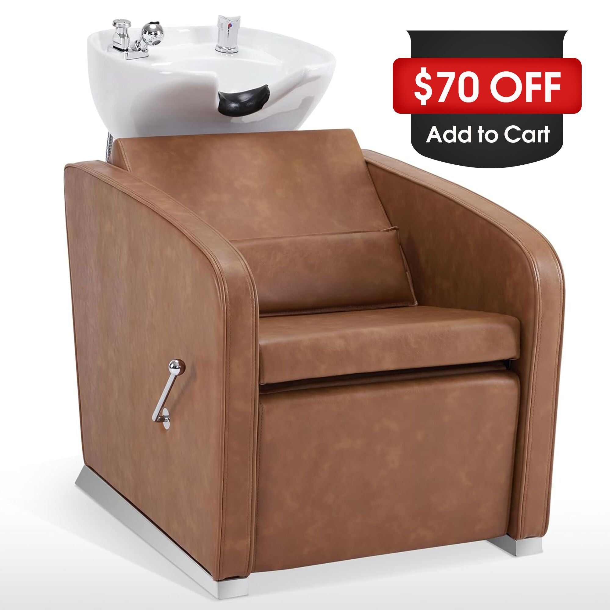 BarberPub Backwash Shampoo Station Chair, Salon Ceramic Hair Wash Bowl 9370