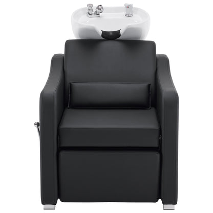 BarberPub Backwash Shampoo Station Chair, Ceramic Hair Wash Bowl for Salon 9364