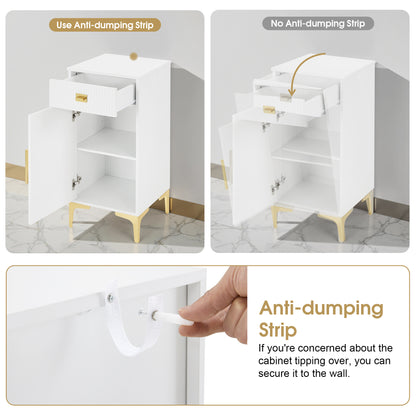 Stylish Fluted Free-Standing Barber Station for Storage, Salon Beauty Cabinet with Golden Handle 2027