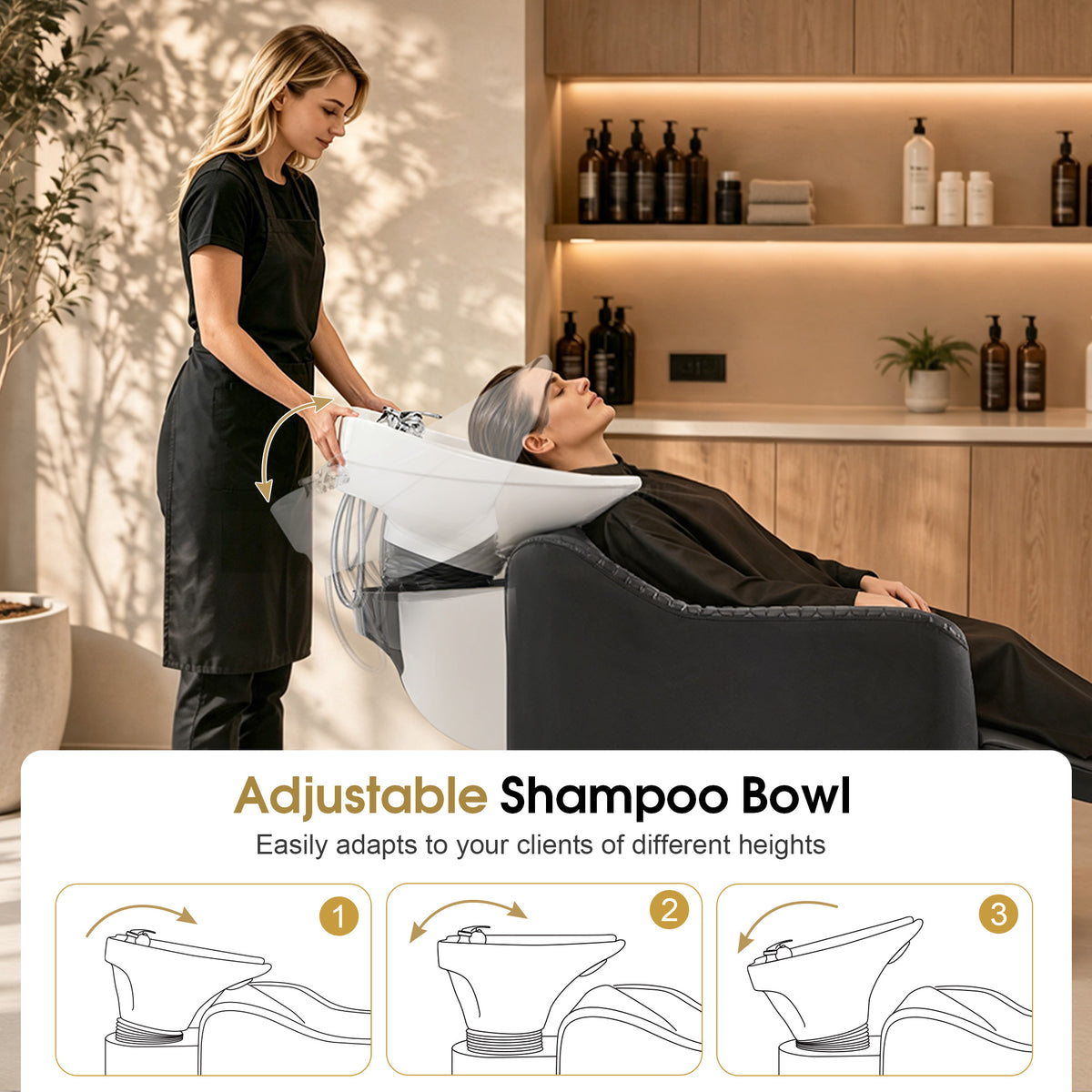BarberPub Shampoo Chair and Bowl Set, Dual Side Hand Levers, 9043