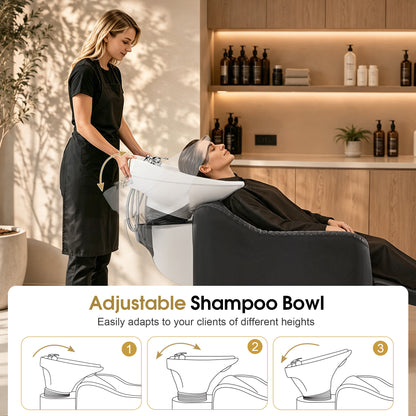 BarberPub Shampoo Chair and Bowl Set, Dual Side Hand Levers, 9043