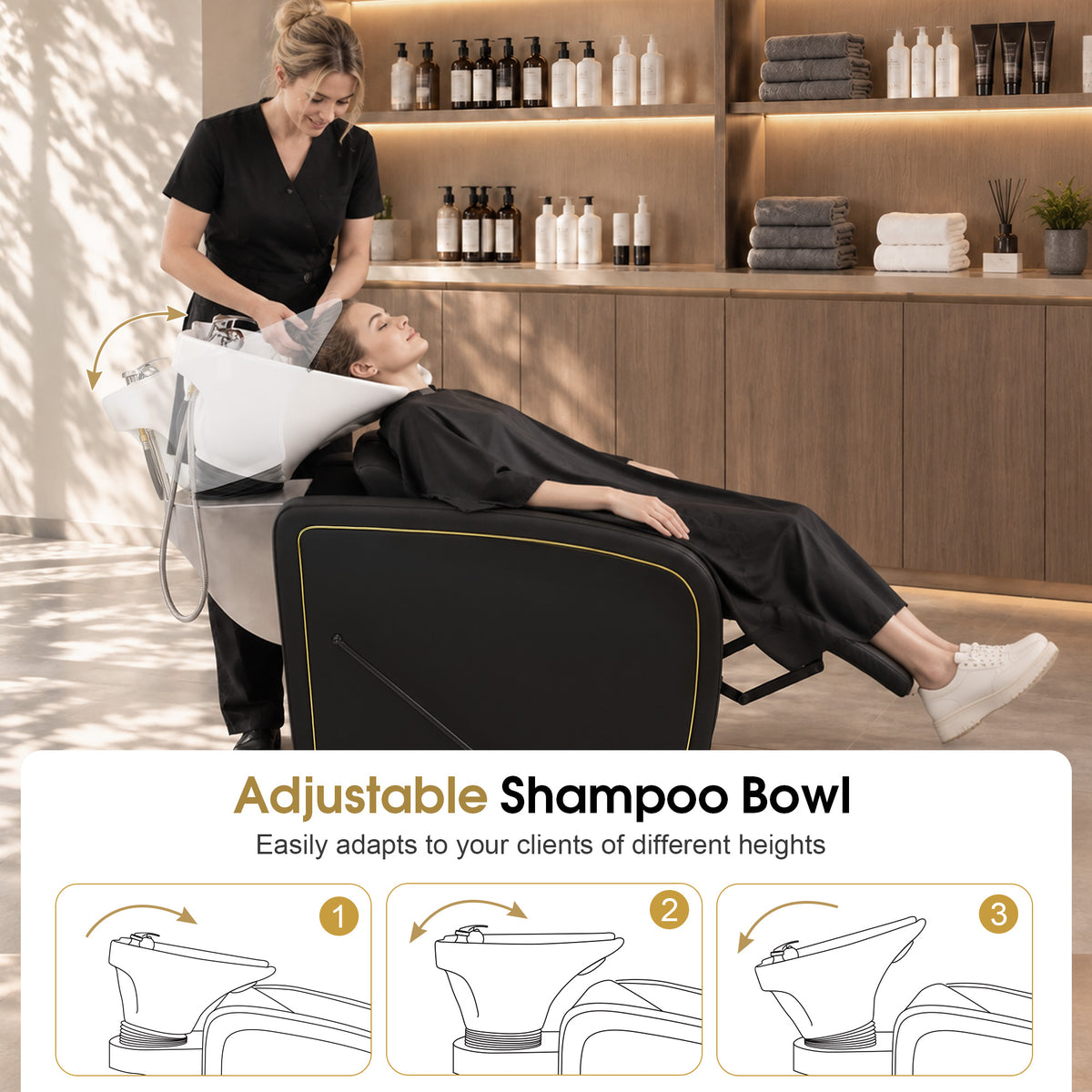 BarberPub Shampoo Bowl and Chair Set, Mold-resistant PVC Leather, 9718