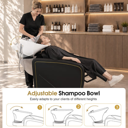 BarberPub Shampoo Bowl and Chair Set, Mold-resistant PVC Leather, 9718