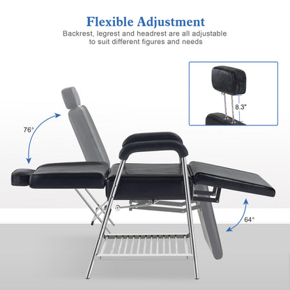 BarberPub Professional Tattoo Chair with Headrest Massage Bed with Storage Shelf 2767